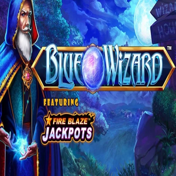 Blue Wizard Fire Blaze Jackpots slot logo by Rarestone Gaming at BetOnRed Casino